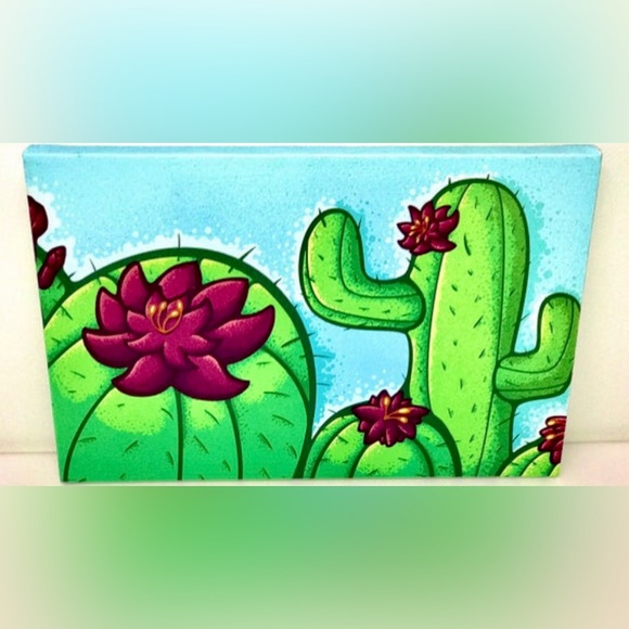 Modern Urban Pop Art Stretched Canvas Acrylic PURPLE FLOWER CACTUS Painting - Picture 7 of 10